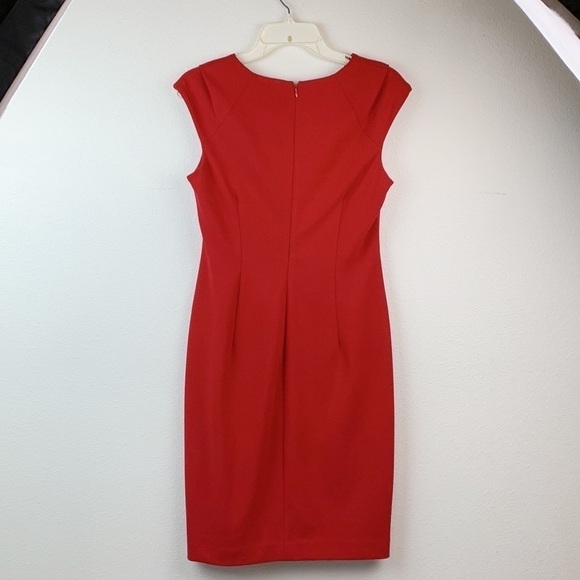 Calvin Klein ponte knit red tailored sheath square neck work cocktail dress EUC - Picture 7 of 10